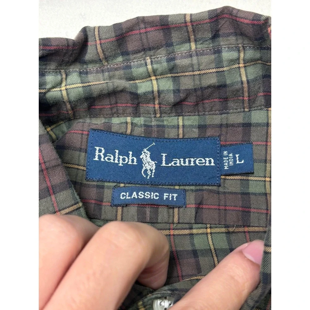 Polo Ralph Lauren Classic Fit Plaid Button Down Shirt Mens Large Green Maroon